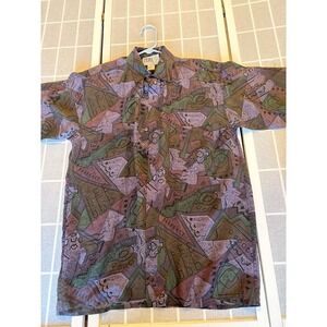 Vintage Utopia 90's Geometric Men's Short Sleeve Shirt Sz S 100% Silk Purple